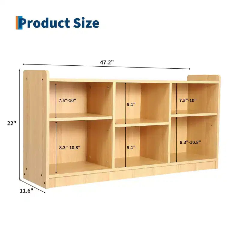 Montessori 6-Compartment Toy & Book Organizer with Adjustable Dividers, Natural Finish Kids' Playroom & Classroom Shelf