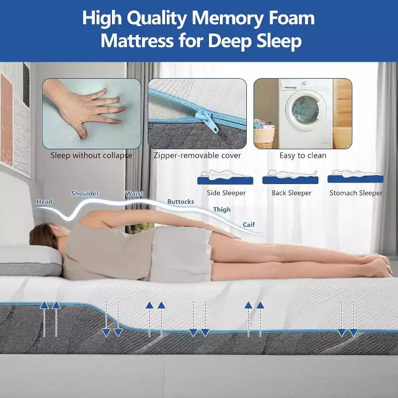 Dyonery Dual-Sided Memory Foam Mattress, Medium & Extra Firm Support for Back Pain Relief, CertiPUR-US Certified