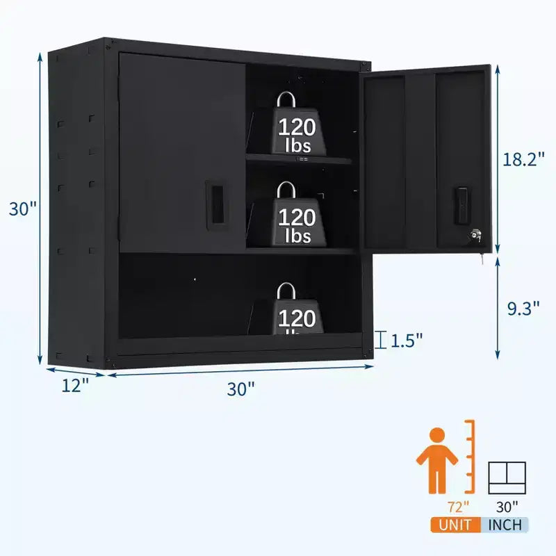 Wall Cabinet with Adjustable Shelf, Heavy Duty Steel Garage Locker with Lockable Magnetic Doors, Wall Mounted Tool Cabinet for Warehouse Home