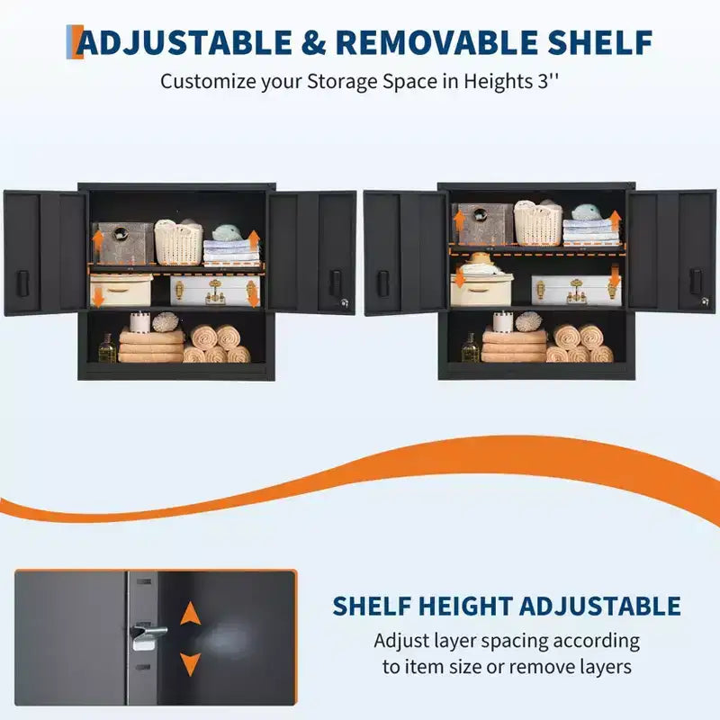 Wall Cabinet with Adjustable Shelf, Heavy Duty Steel Garage Locker with Lockable Magnetic Doors, Wall Mounted Tool Cabinet for Warehouse Home