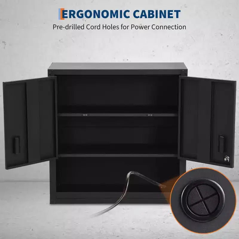 Wall Cabinet with Adjustable Shelf, Heavy Duty Steel Garage Locker with Lockable Magnetic Doors, Wall Mounted Tool Cabinet for Warehouse Home
