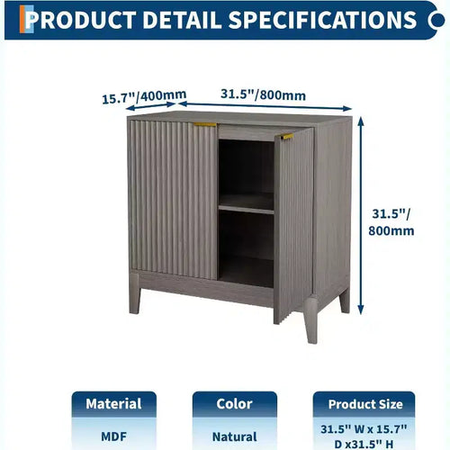 32'' Fluted Cabinet with Storage, 2 Doors Sideboard Buffet, Mid Century Modern Accent Cabinet with Adjustable Shelves