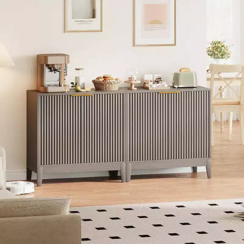 32'' Fluted Cabinet with Storage, 2 Doors Sideboard Buffet, Mid Century Modern Accent Cabinet with Adjustable Shelves