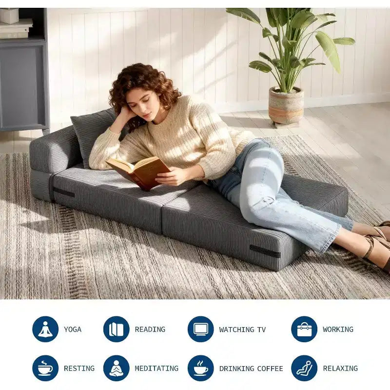 Sofa Bed Corduroy - Convertible Chair Bed, Futon Chair Sleeper, Folding Chair Bed for Living Room