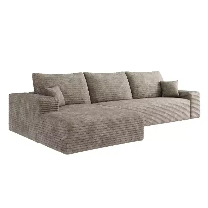 107 Inch Plush Corduroy Fabric Black Cloud Sectional Couch with L-Shape Chaise Modern Modular Sofa with Deep Seat for Living Room Apartment