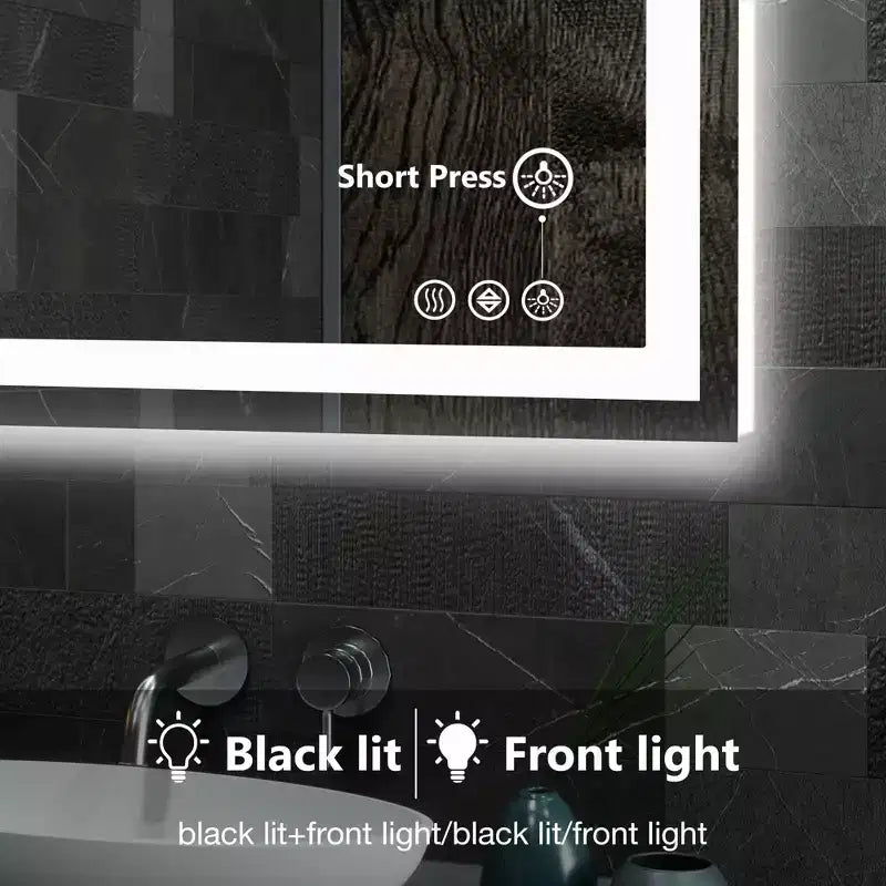 TUYOHW Bathroom Vanity Mirror with LED Anti-Fog and Dual Light Source,3-Mode Wall-Mounted Mirror with 3mm Glass,Chic Over Sink Mirror