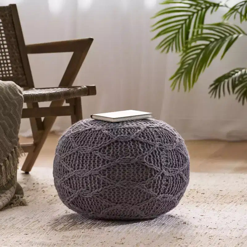 Okak Bean Bag Chair Woven Bean Bag Chair Comfy Floor Chair with Memory Foam Filler, Sofa Chair for Living Room, Bedroom
