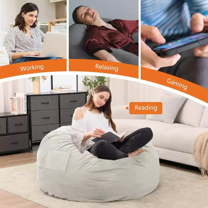 Okak 36/48in Large Bean Bag Chairs with Memory Foam for Adults, Bean Bag Chairs with Removable Washable Cover, Lazy Sofa Couch for Living Room