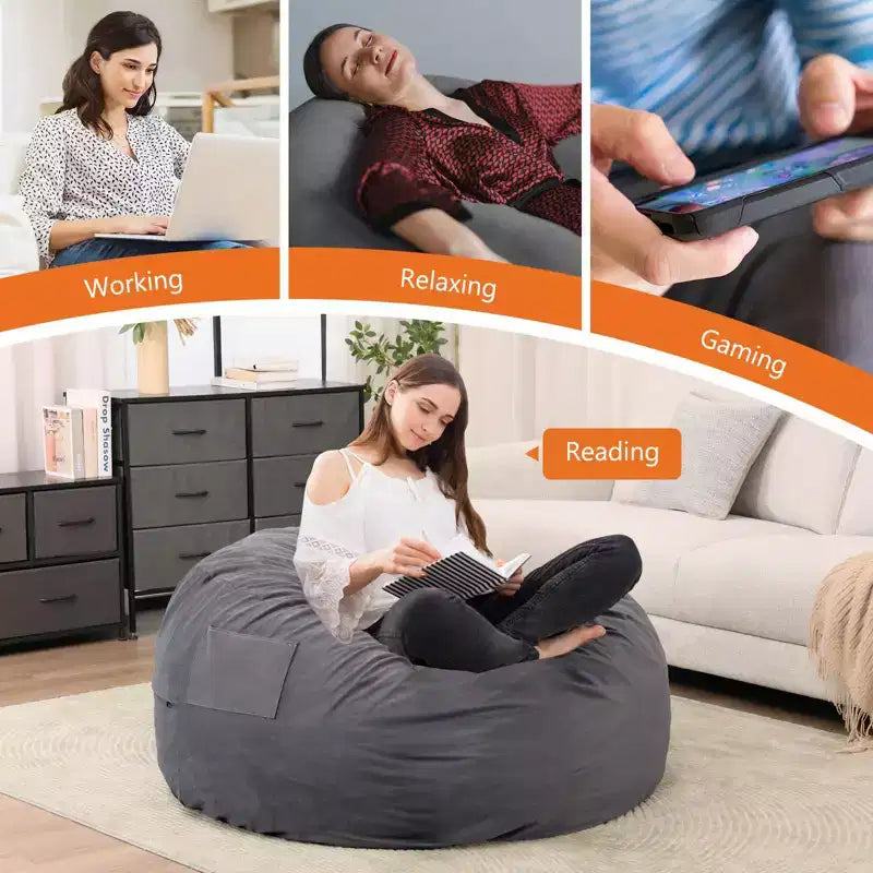 Okak 36/48in Large Bean Bag Chairs with Memory Foam for Adults, Bean Bag Chairs with Removable Washable Cover, Lazy Sofa Couch for Living Room