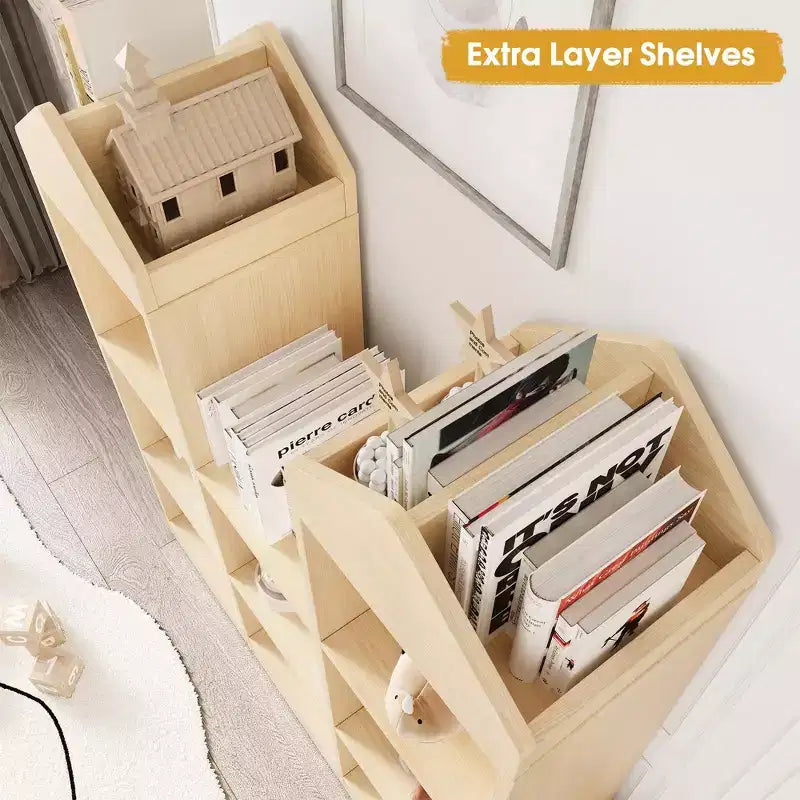 8 Cubby Kids Bookshelf with Castle Shape, Kids Reading Nook w/Toy Storage Organizer, Multiful Storage Display Case for Children's Room Nursery