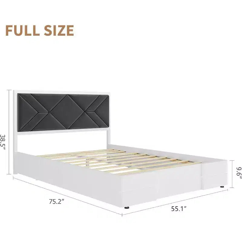 Upholstered Bed Frame, Tufted Design Soft Headboard, Wooden Slat Support, Mattress Foundation No Box Spring Needed, Stable & Quiet Full Bed Frame