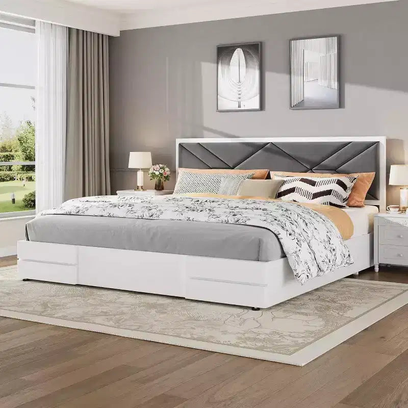 Upholstered Bed Frame, Tufted Design Soft Headboard, Wooden Slat Support, Mattress Foundation No Box Spring Needed, Stable & Quiet Full Bed Frame