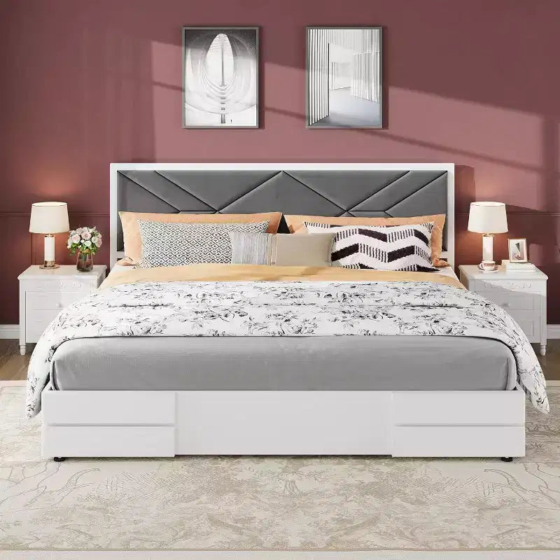 Upholstered Bed Frame, Tufted Design Soft Headboard, Wooden Slat Support, Mattress Foundation No Box Spring Needed, Stable & Quiet Full Bed Frame