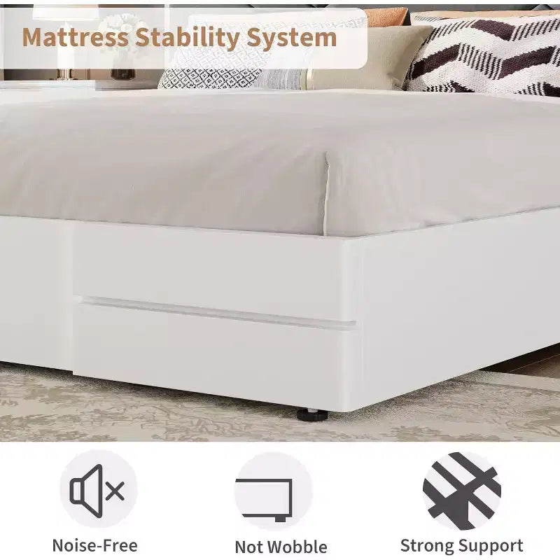 Upholstered Bed Frame, Tufted Design Soft Headboard, Wooden Slat Support, Mattress Foundation No Box Spring Needed, Stable & Quiet Full Bed Frame