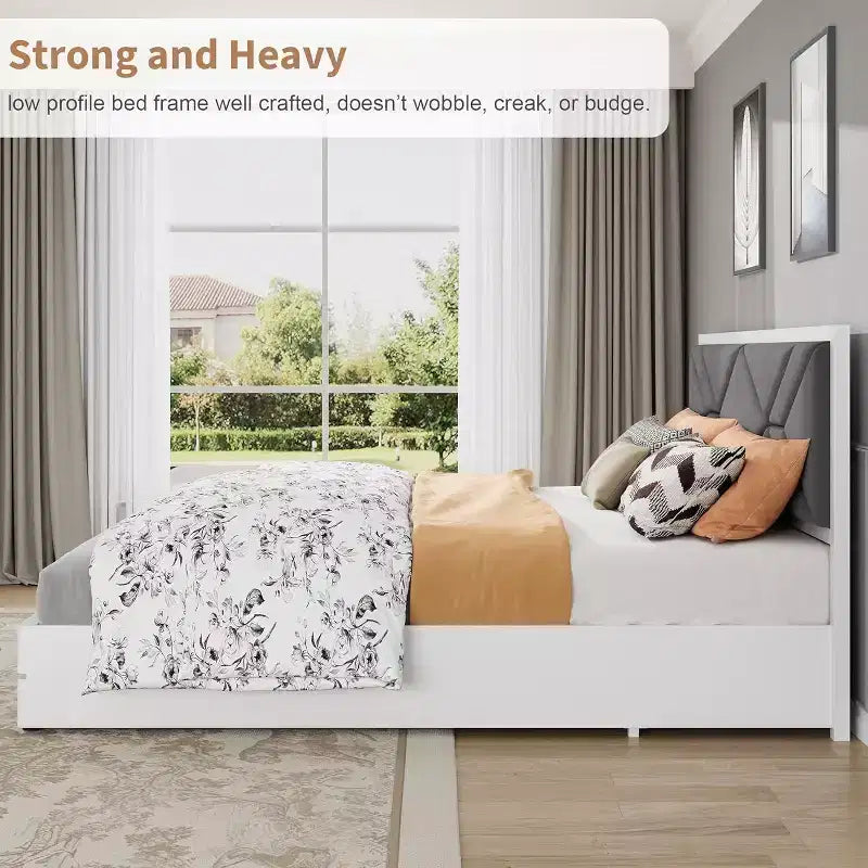 Upholstered Bed Frame, Tufted Design Soft Headboard, Wooden Slat Support, Mattress Foundation No Box Spring Needed, Stable & Quiet Full Bed Frame