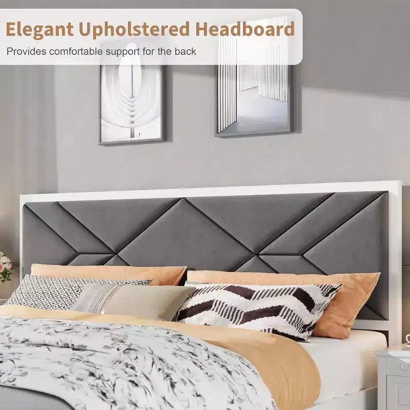 Upholstered Bed Frame, Tufted Design Soft Headboard, Wooden Slat Support, Mattress Foundation No Box Spring Needed, Stable & Quiet Full Bed Frame
