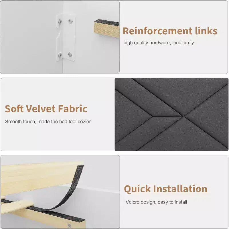 Upholstered Bed Frame, Tufted Design Soft Headboard, Wooden Slat Support, Mattress Foundation No Box Spring Needed, Stable & Quiet Full Bed Frame