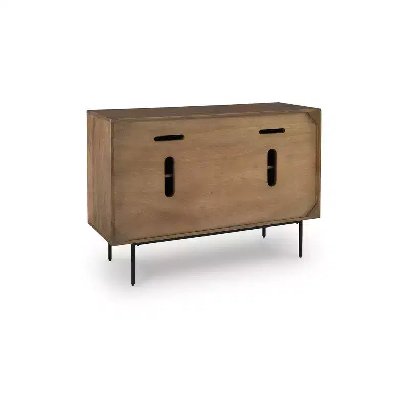 Signature Design by Ashley Juddins Accent Cabinet, Solid Mango Wood Storage Console with Carved Doors, Brown