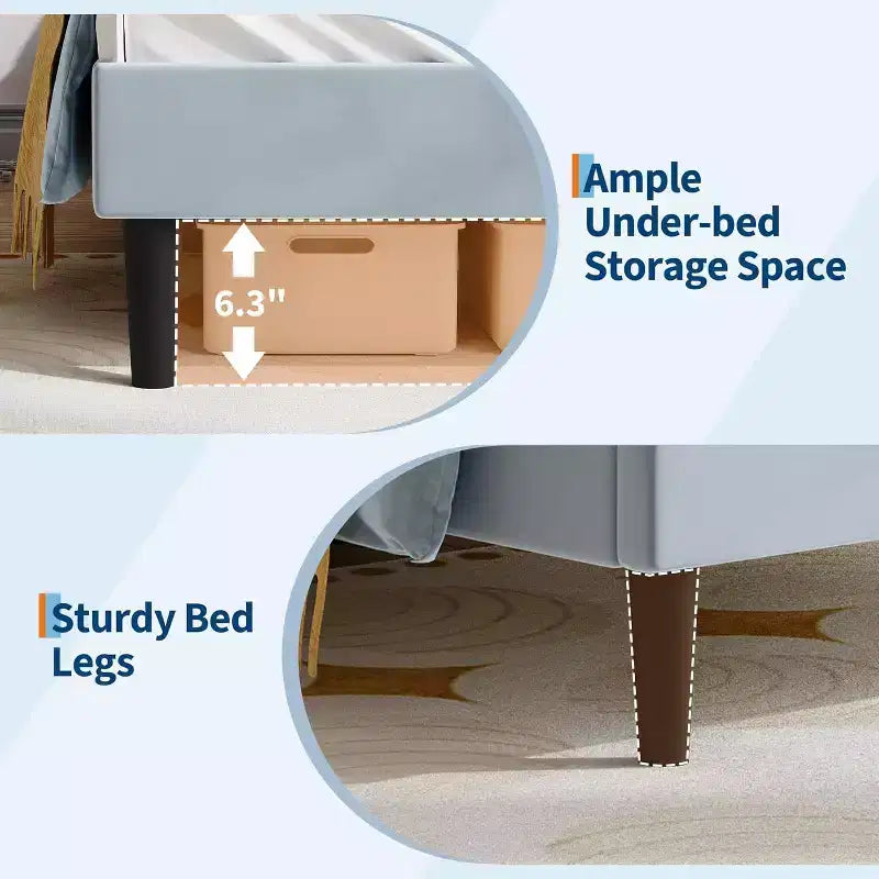 Twin Princess Bed Frame for Girls,Heavy-Duty Bed Leg Supports,Velvet Upholstered Cat Headboard Platform Bed,Enhanced Stability, No Box Spring Needed