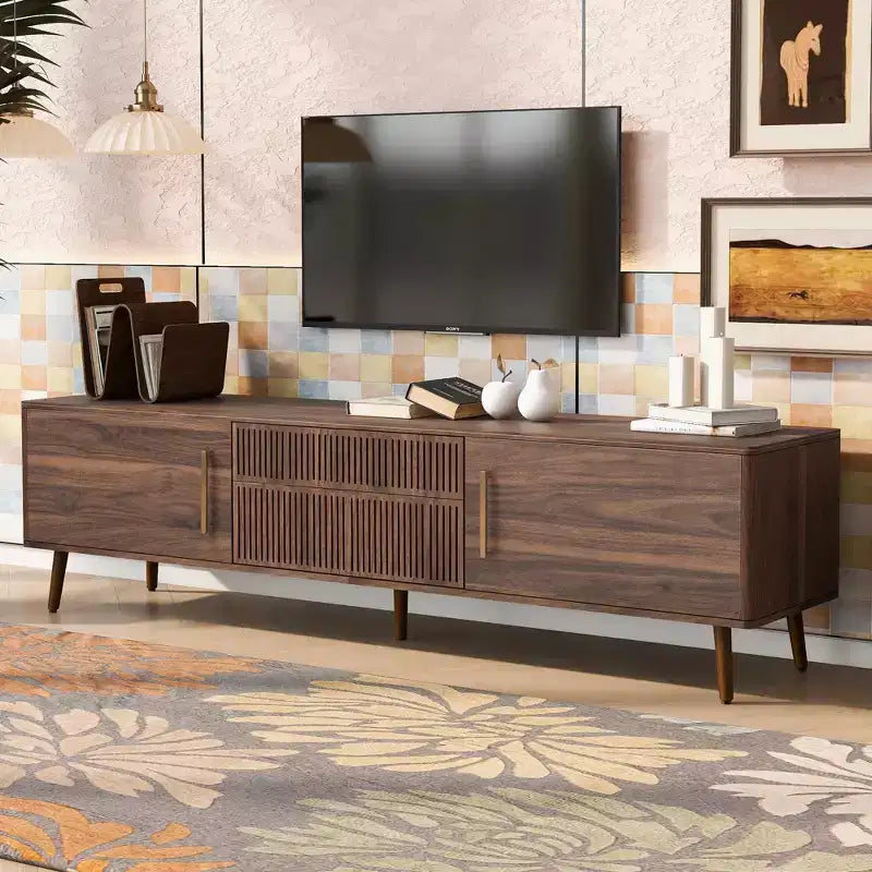 Clihome Mid Century TV Stand with 2 Drawers, Media Console Table for TVs up to 80'', Entertainment Center with Storage for Living Room