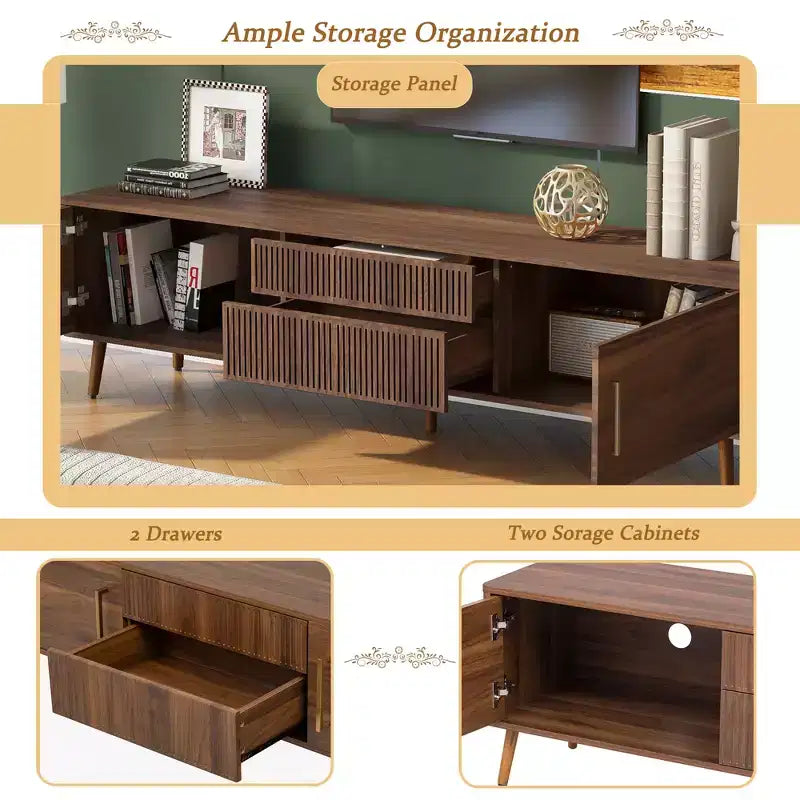 Clihome Mid Century TV Stand with 2 Drawers, Media Console Table for TVs up to 80'', Entertainment Center with Storage for Living Room