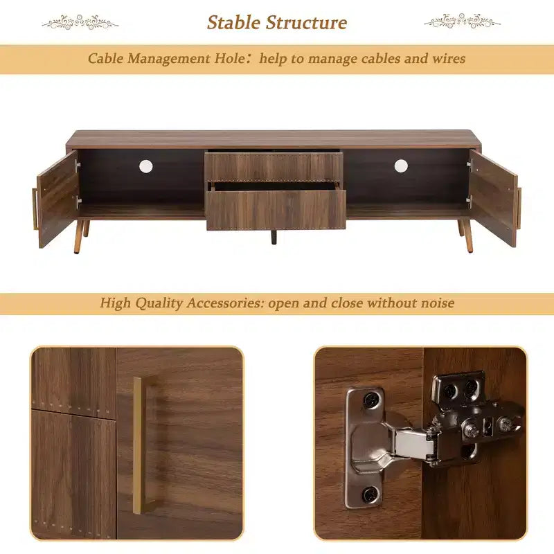 Clihome Mid Century TV Stand with 2 Drawers, Media Console Table for TVs up to 80'', Entertainment Center with Storage for Living Room