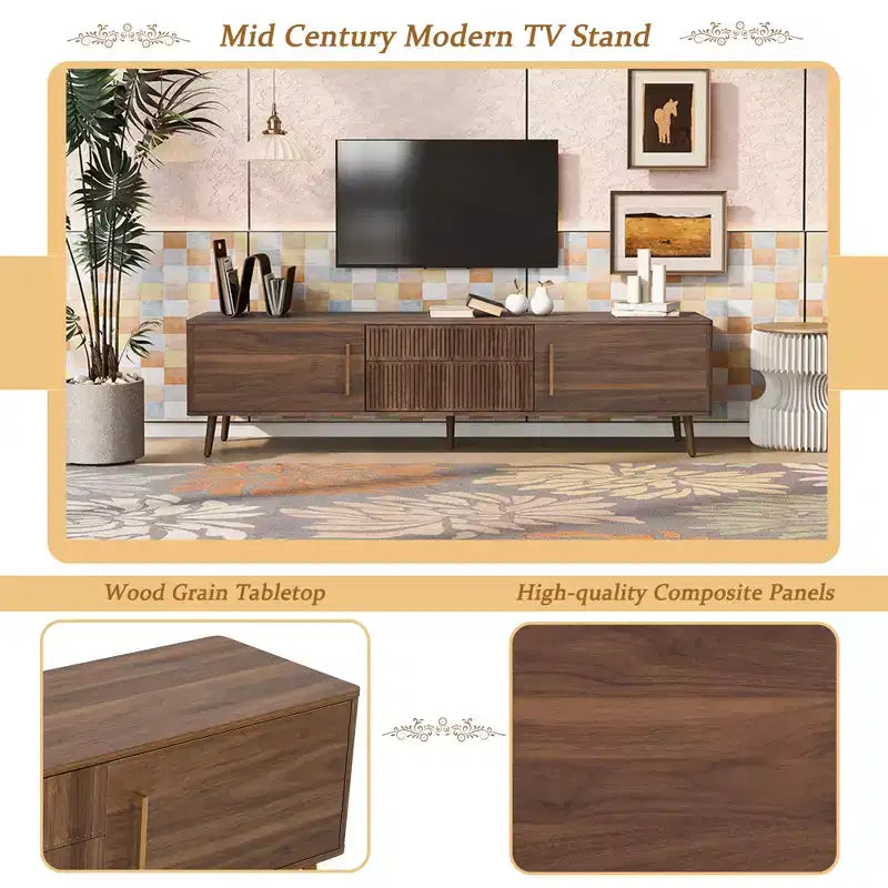 Clihome Mid Century TV Stand with 2 Drawers, Media Console Table for TVs up to 80'', Entertainment Center with Storage for Living Room