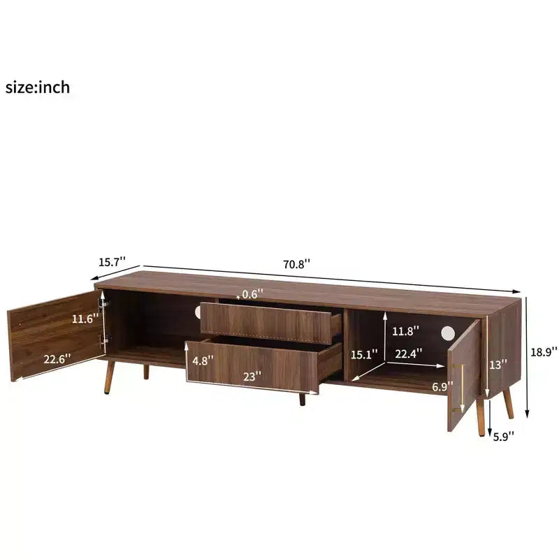 Clihome Mid Century TV Stand with 2 Drawers, Media Console Table for TVs up to 80'', Entertainment Center with Storage for Living Room