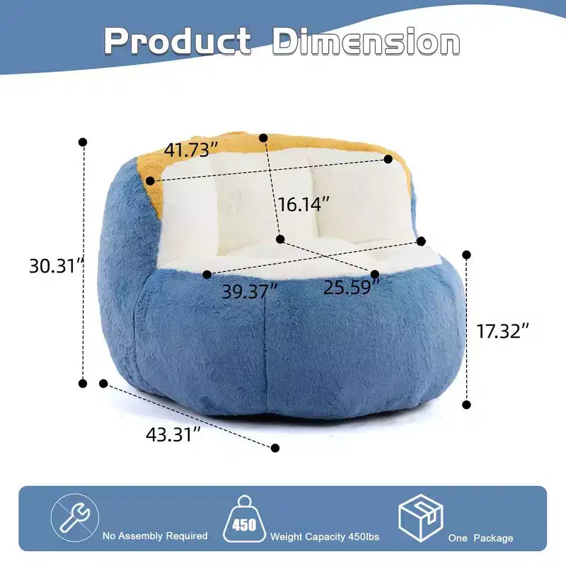 Whisen Oversized Bean Bag Chairs, Multicolor Faux Fur Couch, Large Lounger Sofa Filled with Shredded Sponge, No Assembly Required