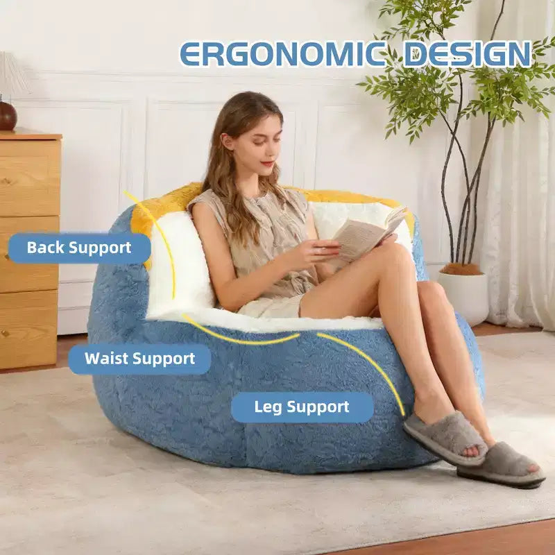 Whisen Oversized Bean Bag Chairs, Multicolor Faux Fur Couch, Large Lounger Sofa Filled with Shredded Sponge, No Assembly Required