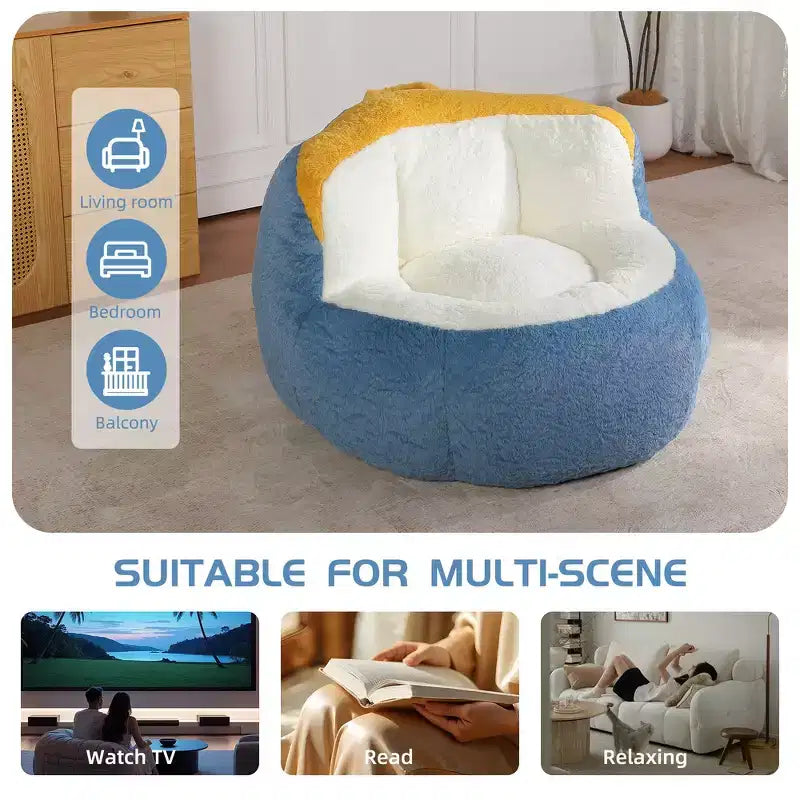 Whisen Oversized Bean Bag Chairs, Multicolor Faux Fur Couch, Large Lounger Sofa Filled with Shredded Sponge, No Assembly Required