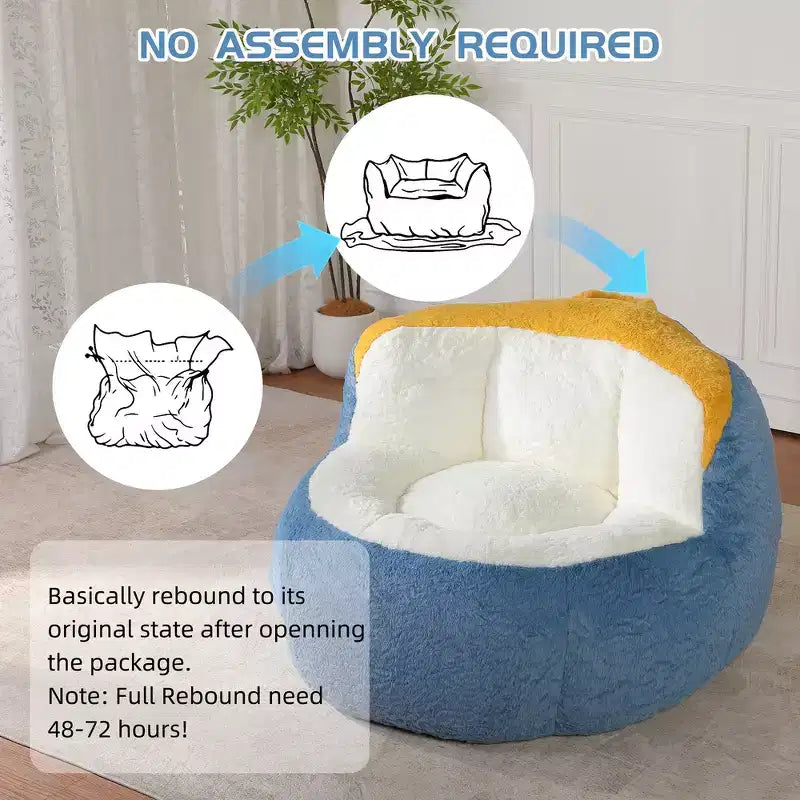 Whisen Oversized Bean Bag Chairs, Multicolor Faux Fur Couch, Large Lounger Sofa Filled with Shredded Sponge, No Assembly Required