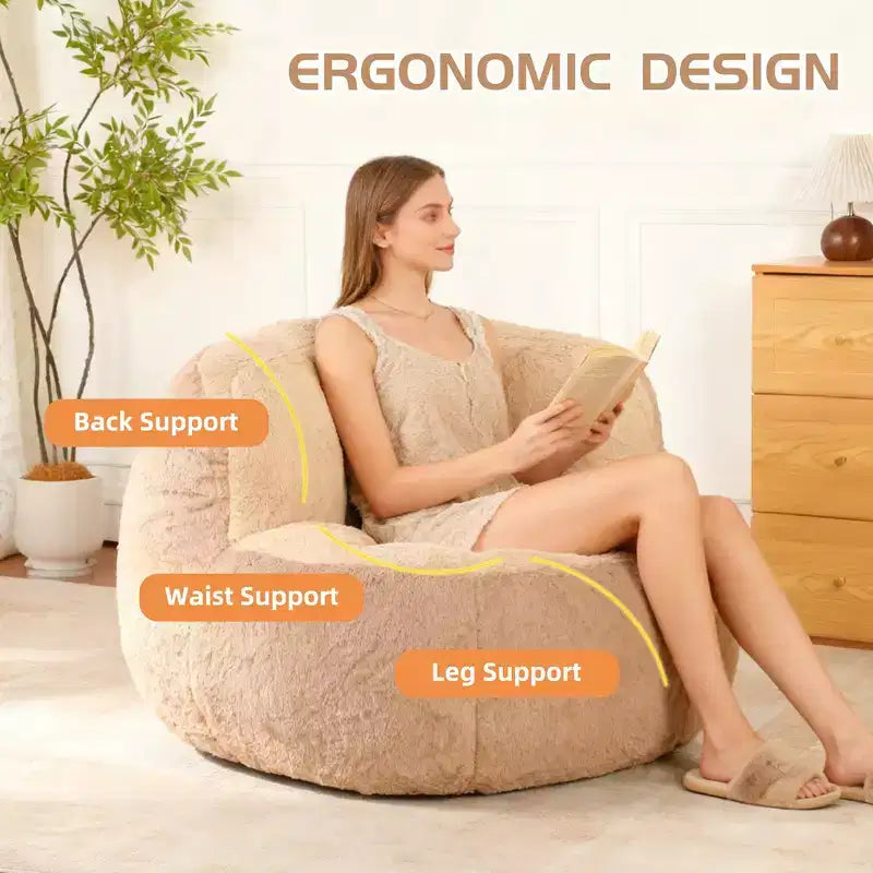 Whisen Oversized Bean Bag Chairs, Multicolor Faux Fur Couch, Large Lounger Sofa Filled with Shredded Sponge, No Assembly Required