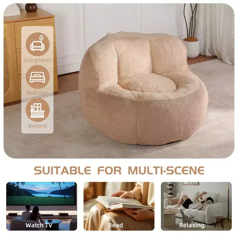 Whisen Oversized Bean Bag Chairs, Multicolor Faux Fur Couch, Large Lounger Sofa Filled with Shredded Sponge, No Assembly Required