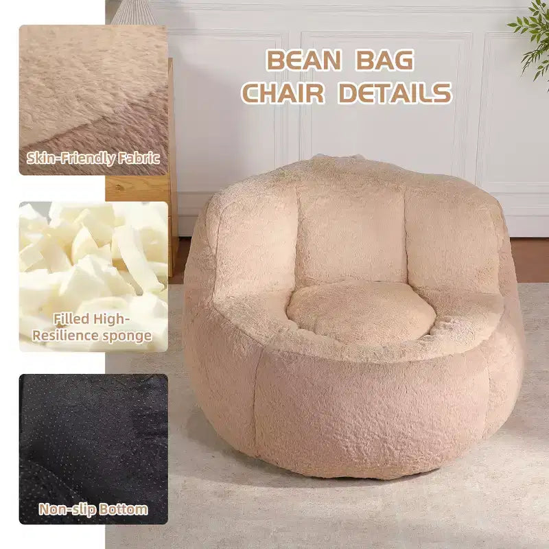 Whisen Oversized Bean Bag Chairs, Multicolor Faux Fur Couch, Large Lounger Sofa Filled with Shredded Sponge, No Assembly Required