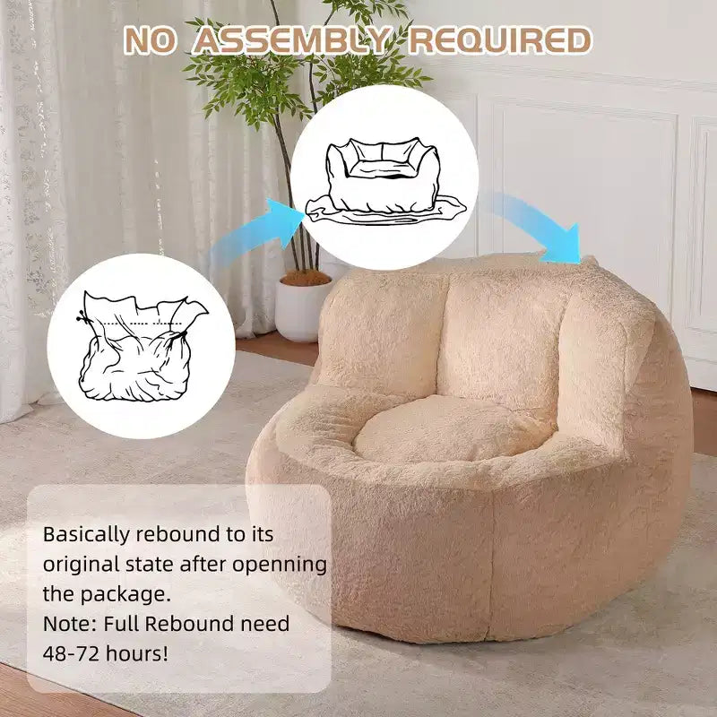 Whisen Oversized Bean Bag Chairs, Multicolor Faux Fur Couch, Large Lounger Sofa Filled with Shredded Sponge, No Assembly Required