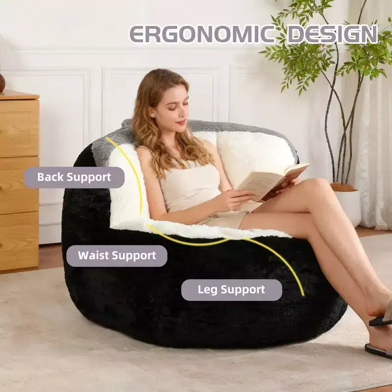 Whisen Oversized Bean Bag Chairs, Multicolor Faux Fur Couch, Large Lounger Sofa Filled with Shredded Sponge, No Assembly Required