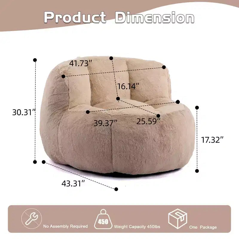 Whisen Oversized Bean Bag Chairs, Multicolor Faux Fur Couch, Large Lounger Sofa Filled with Shredded Sponge, No Assembly Required