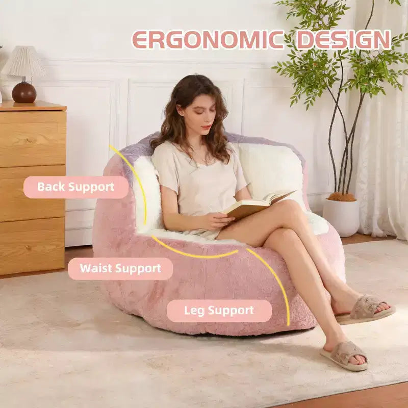 Whisen Oversized Bean Bag Chairs, Multicolor Faux Fur Couch, Large Lounger Sofa Filled with Shredded Sponge, No Assembly Required