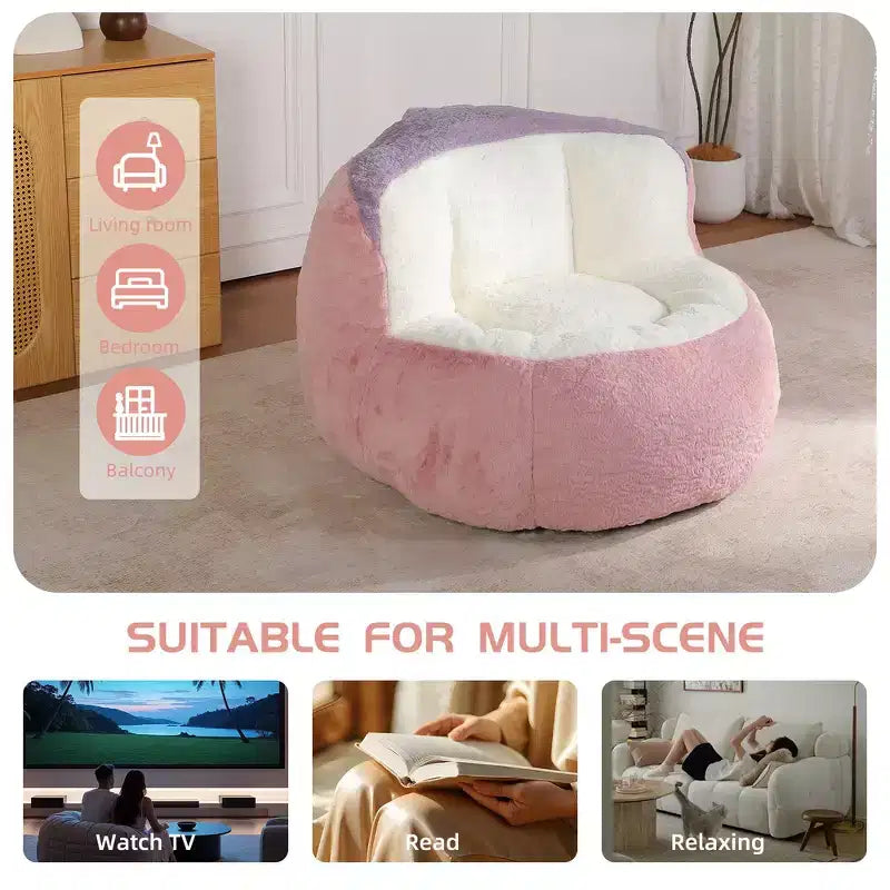 Whisen Oversized Bean Bag Chairs, Multicolor Faux Fur Couch, Large Lounger Sofa Filled with Shredded Sponge, No Assembly Required