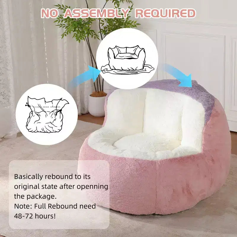 Whisen Oversized Bean Bag Chairs, Multicolor Faux Fur Couch, Large Lounger Sofa Filled with Shredded Sponge, No Assembly Required