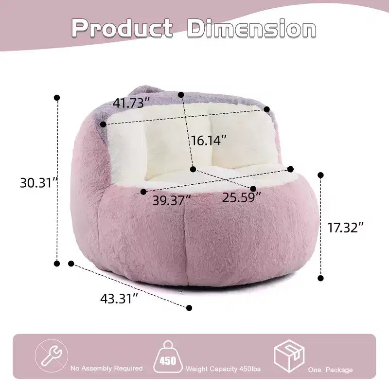 Whisen Oversized Bean Bag Chairs, Multicolor Faux Fur Couch, Large Lounger Sofa Filled with Shredded Sponge, No Assembly Required