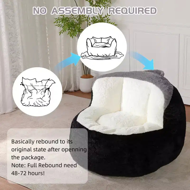 Whisen Oversized Bean Bag Chairs, Multicolor Faux Fur Couch, Large Lounger Sofa Filled with Shredded Sponge, No Assembly Required
