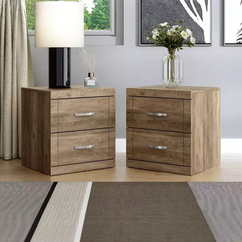 Galano Modern 2-Drawer Nightstand Set of 2 18.9 W  16.3 D  20.3 H