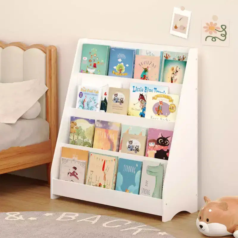 MAYEERTY 4 Tier Kid Bookshelf, Toddler Book Display Shelves, Helps Keep Bedroom Playrooms White