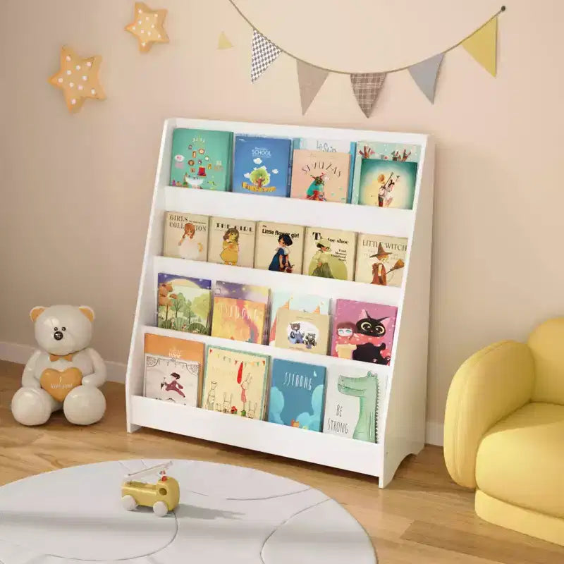 MAYEERTY 4 Tier Kid Bookshelf, Toddler Book Display Shelves, Helps Keep Bedroom Playrooms White