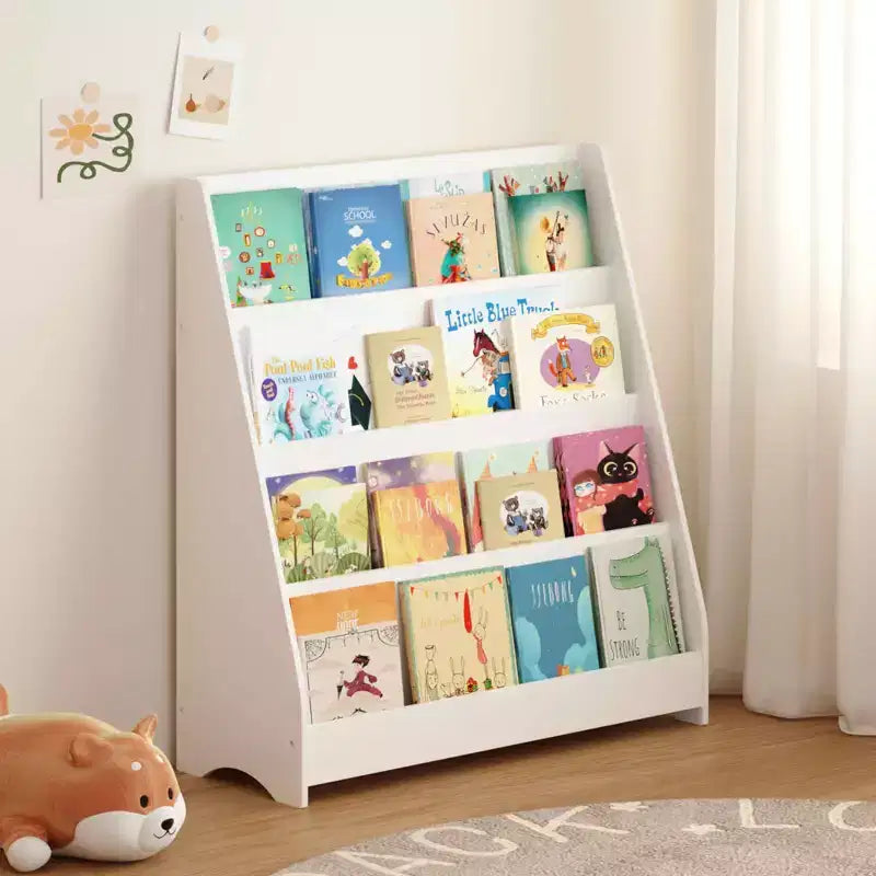 MAYEERTY 4 Tier Kid Bookshelf, Toddler Book Display Shelves, Helps Keep Bedroom Playrooms White