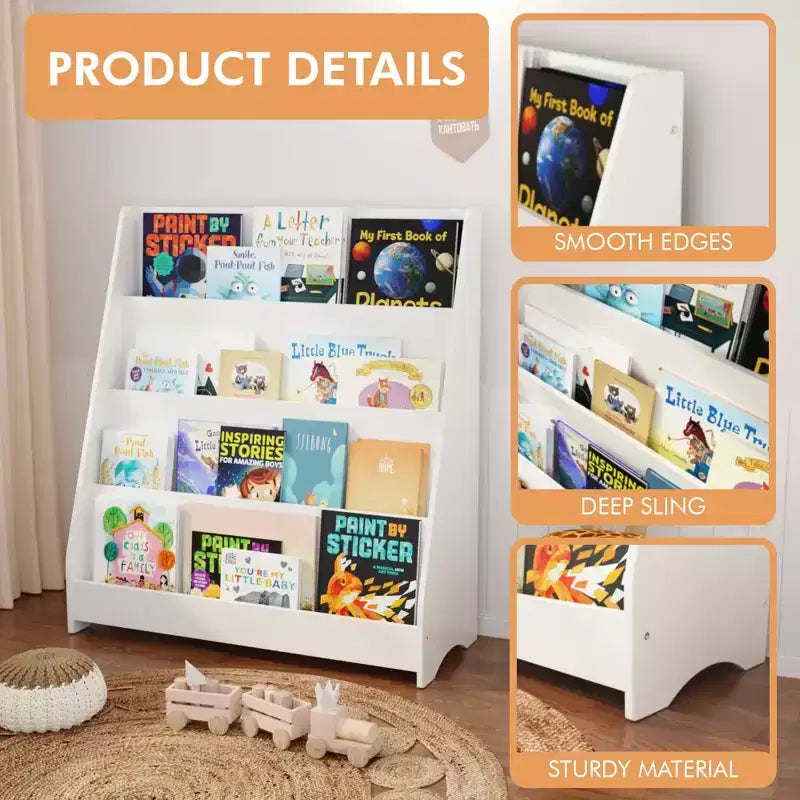 MAYEERTY 4 Tier Kid Bookshelf, Toddler Book Display Shelves, Helps Keep Bedroom Playrooms White