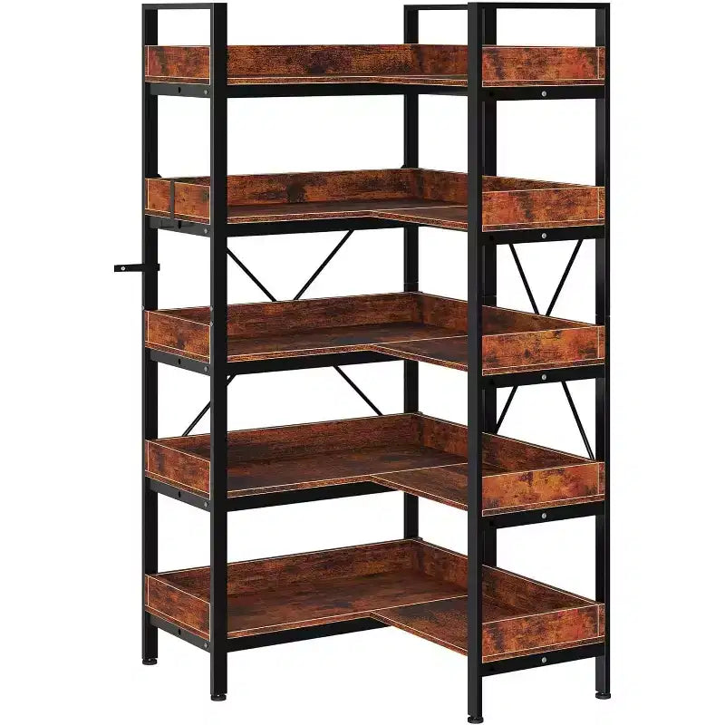 65 5-Tier L-Shaped Corner Bookshelf, 10 Open Shelf Industrial Storage Unit for Living Room, Home Office