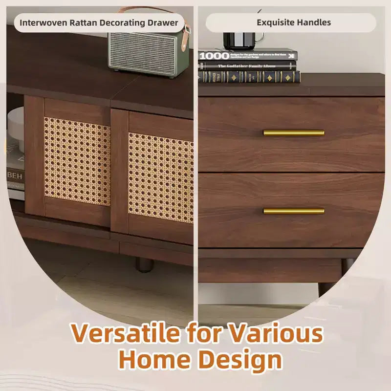 Clihome Mid Century Modern TV Stand for 80 TVs, Entertainment Center with Sliding Doors and Drawers, TV Table with Storage for Living Room
